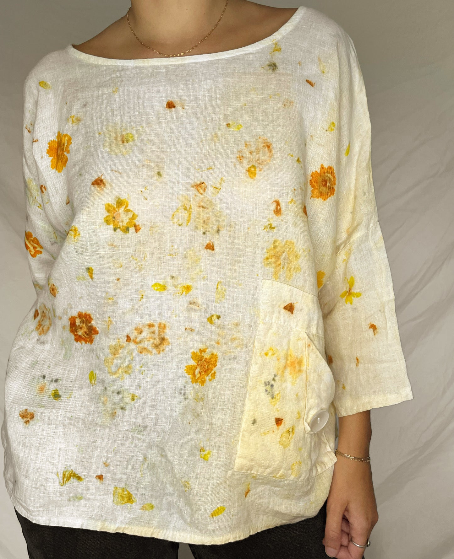 100% Linen Plant Dyed Blouse - Coreopsis - L