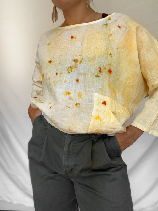 100% Linen Plant Dyed Blouse - Coreopsis/Marigold - M/L