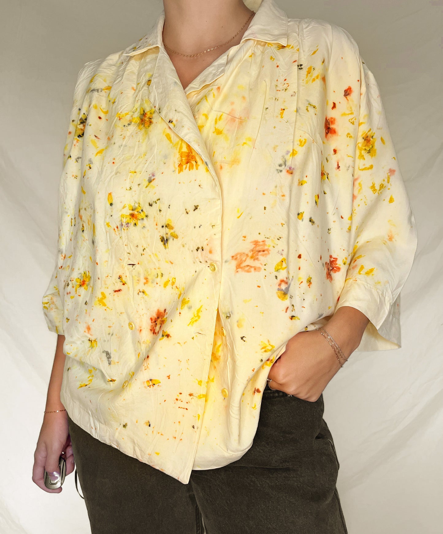 100% Silk Plant Dyed Blouse - Coreopsis - XL