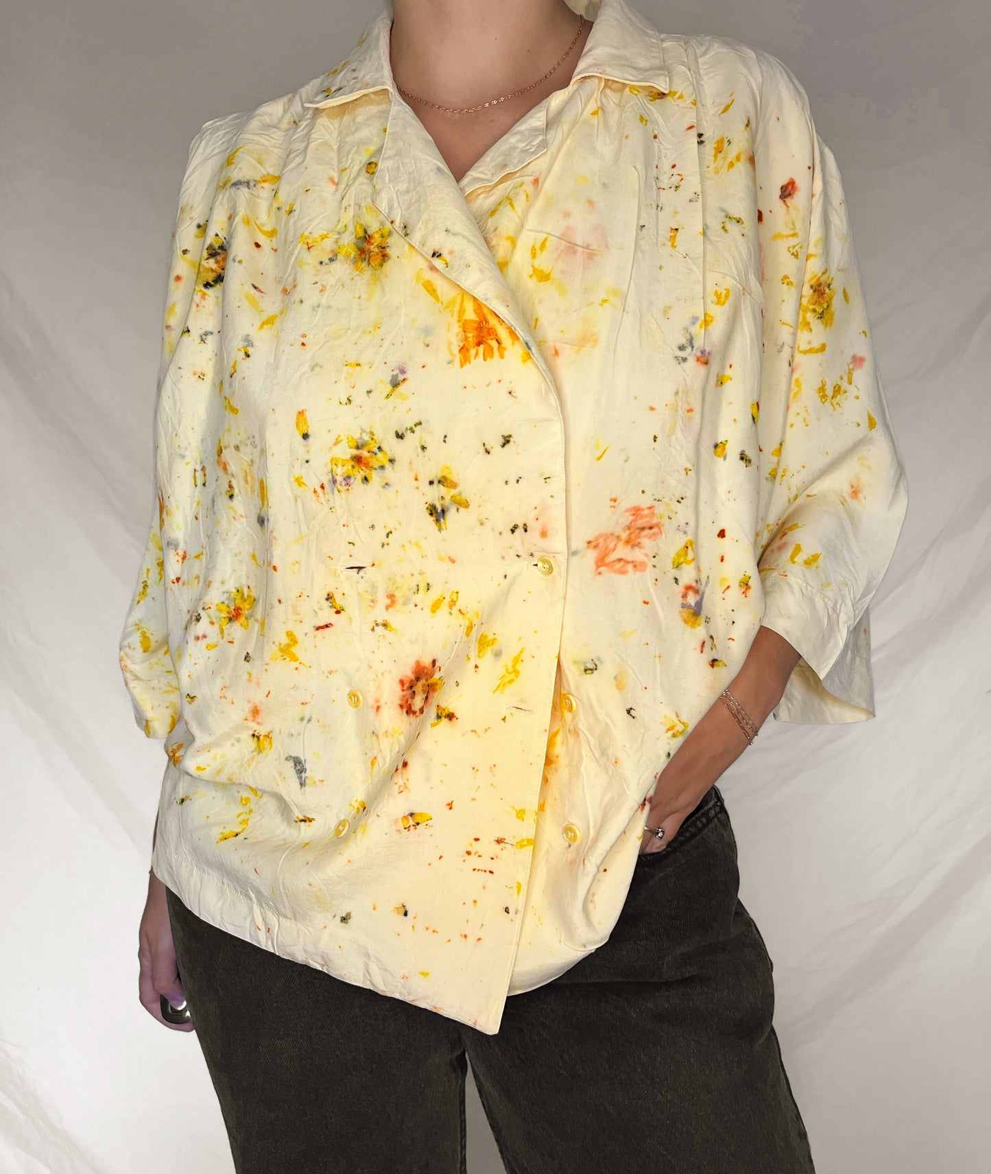 100% Silk Plant Dyed Blouse - Coreopsis - XL