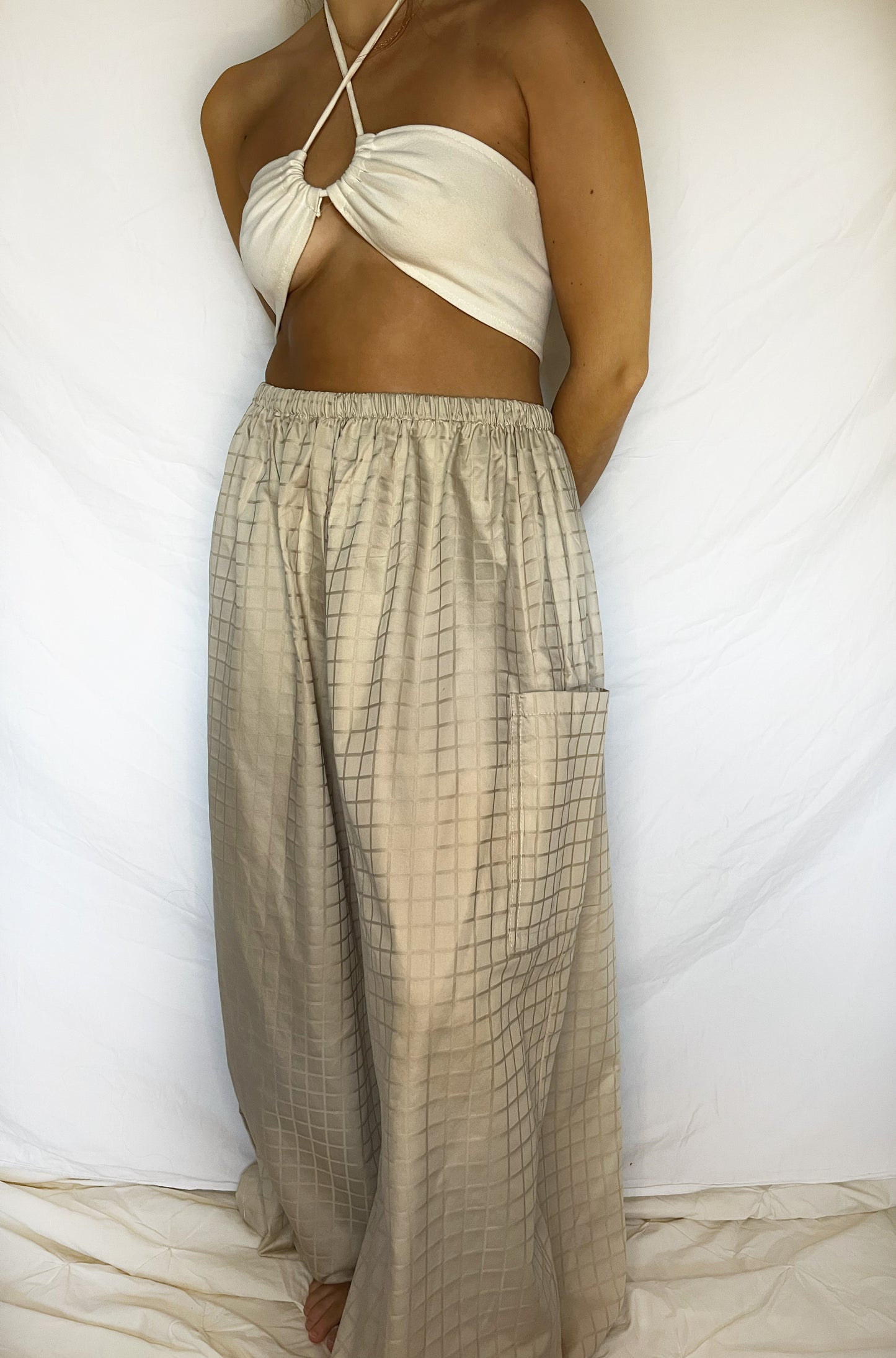 Upcycled Beige Cotton Lounge Pants - XL/XXL