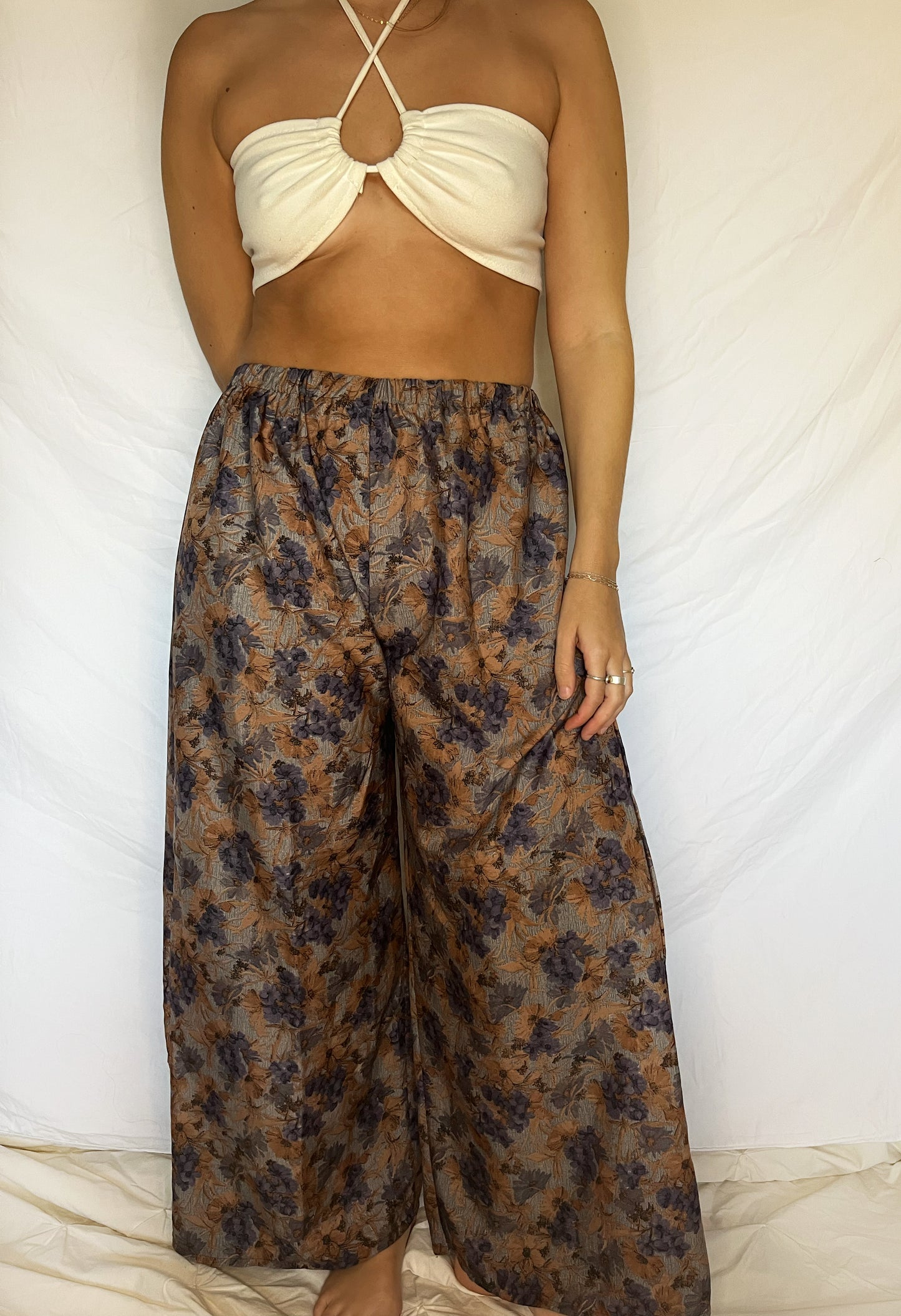 Upcycled Fall Floral Lounge Pants - S/M