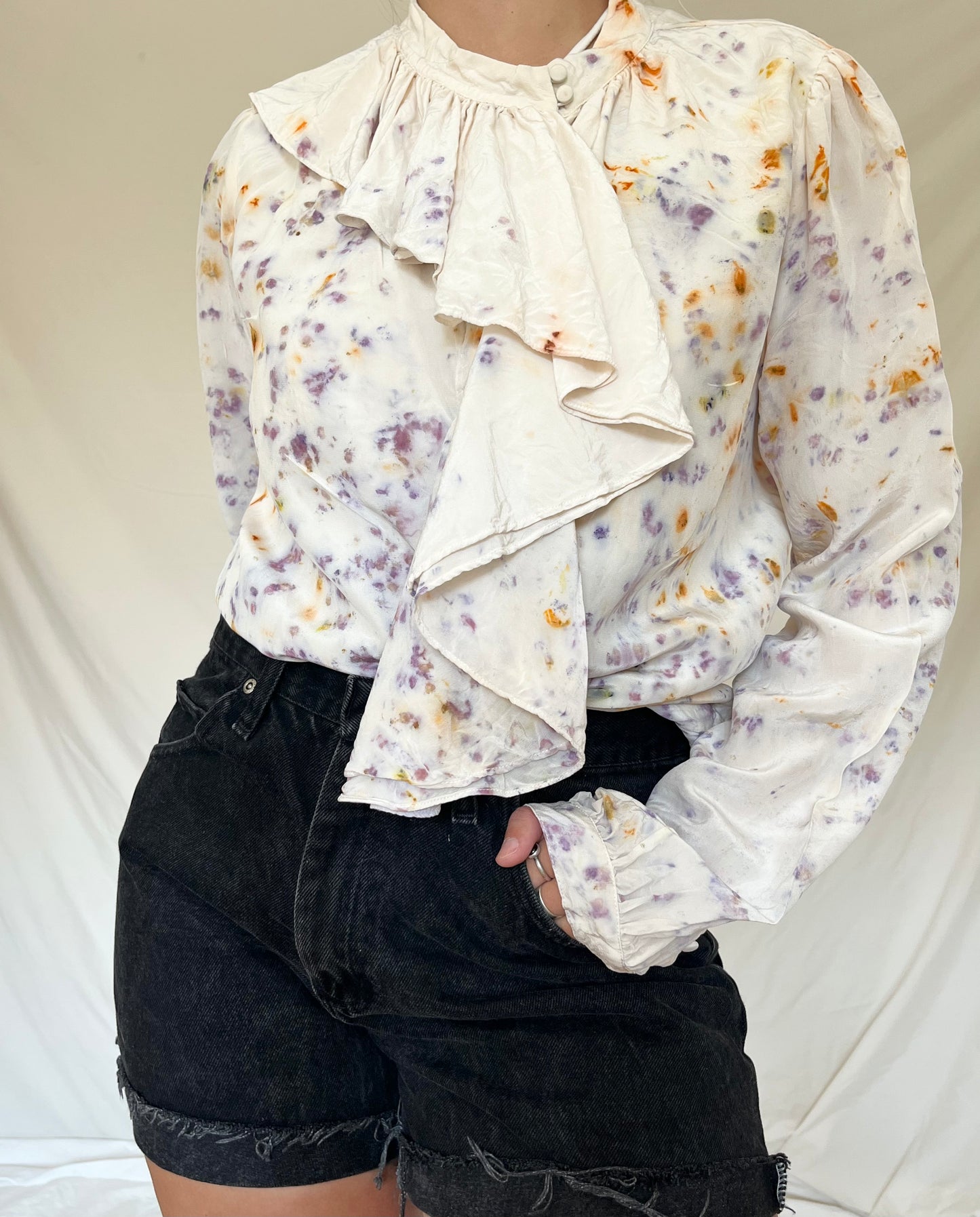 100% Silk Plant Dyed Button Up - Sumac/Coreopsis - M