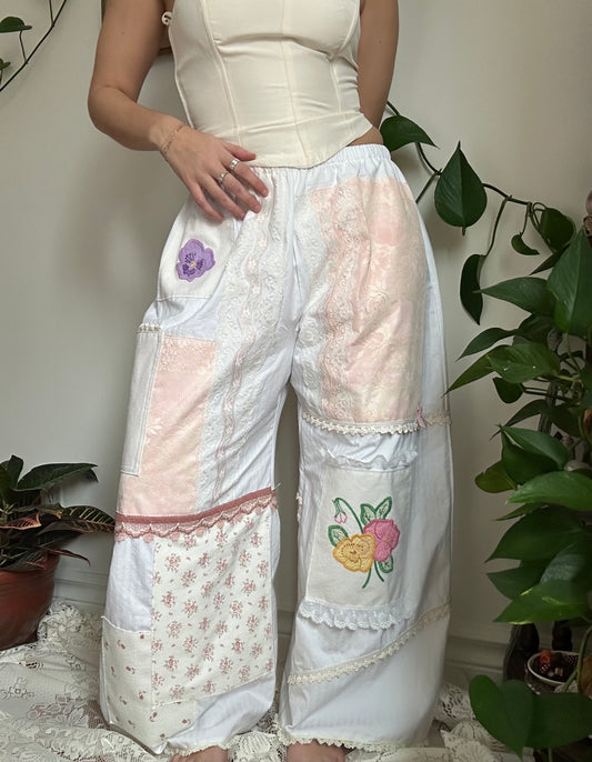 Upcycled Patchwork Floral + Lace Pants (1) - S/M