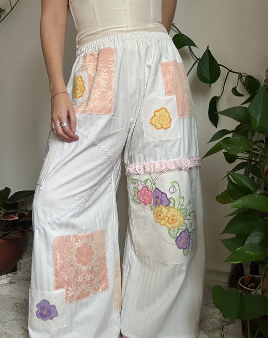 Upcycled Patchwork Floral + Lace Pants (2) - S/M