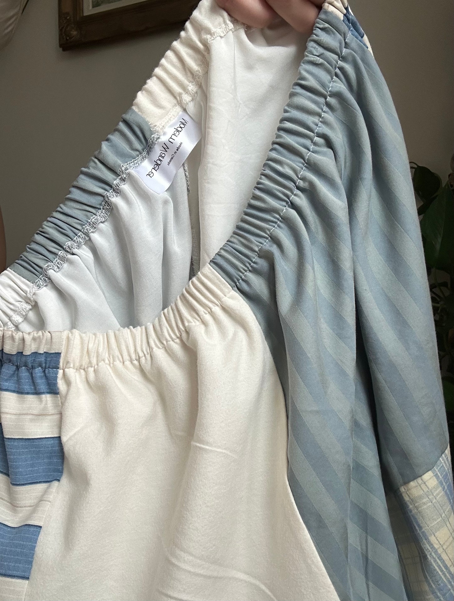 Upcycled Patchwork Blue/White Quilt Pants (1) - S/M