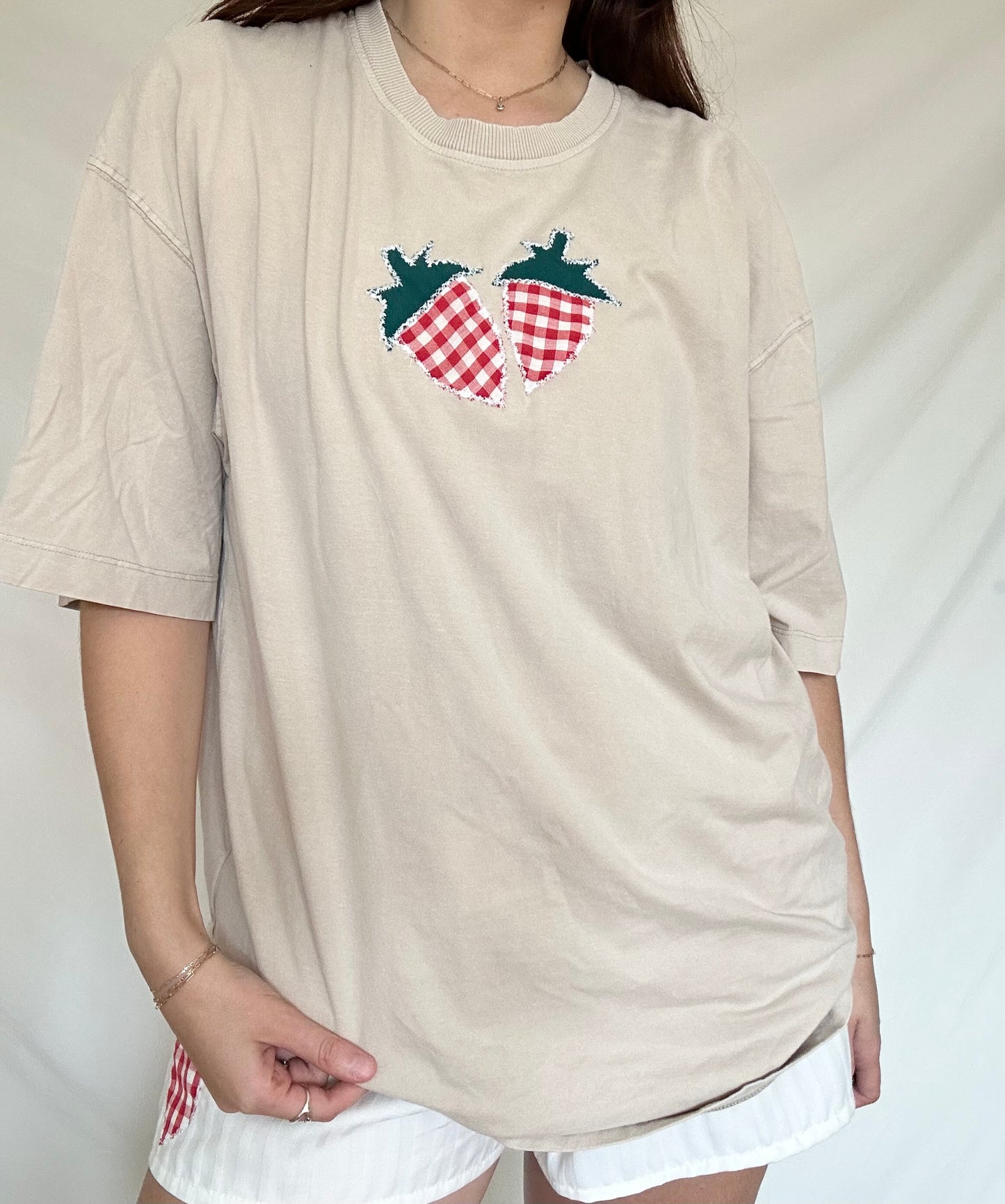 Upcycled Patchwork Strawberry T-Shirt - XL